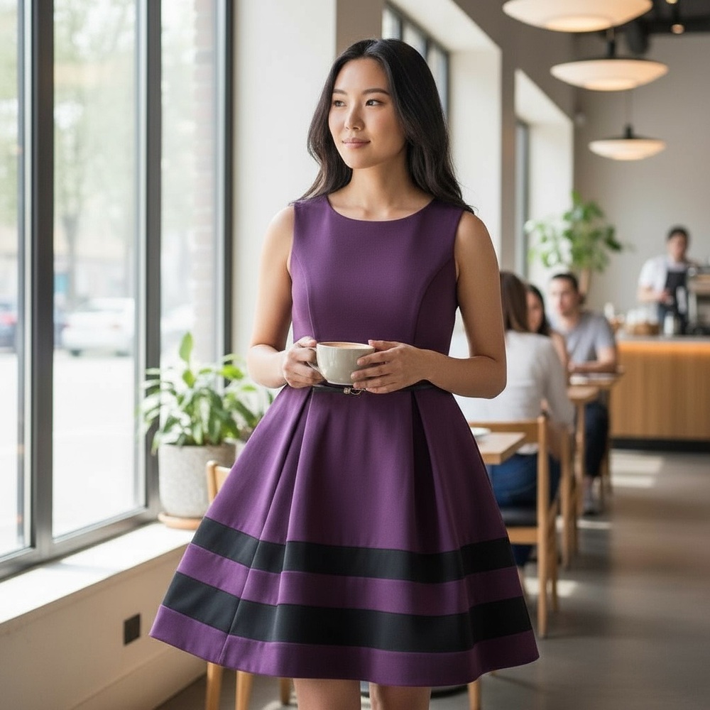 Calvin Klein Purple and Black Midi Dress